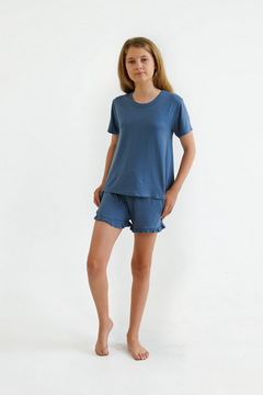 Blue Girls Pyjamas SET - Lounge Pants & Short Sleeve Sleep Tee - Love Haidee